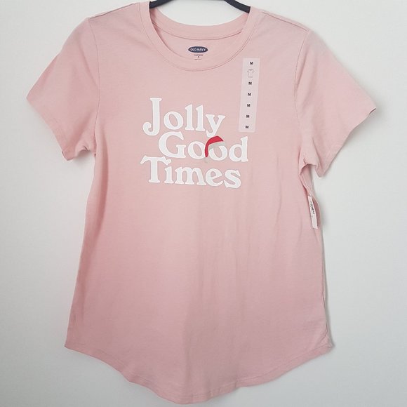 Old Navy Sz M Pink 'Jolly Good Times' Top - NWT - Picture 1 of 7